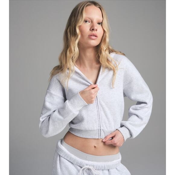 NWT Women's Skims Cotton Fleece Shrunken Zip Up Hoodie in Heather Gray size M - Picture 1 of 7